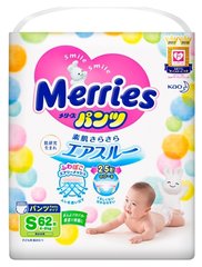 Трусики-подгузники детские Merries S (4-8 кг, 62 шт)