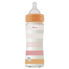 Пляшечка для годування скляна Chicco Well-Being Colors із силіконовою соскою 0м+ 240 мл Рожева (28721.11)