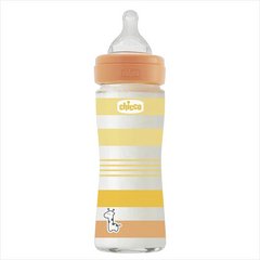 Пляшечка для годування скляна Chicco Well-Being Colors з силіконовою соскою 0м+ 240 мл Помаранчева (28721.31)