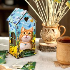 Деревянная шкатулка - чайный домик "рыжий котик" Ubumblebees (ПСД00-2-УКР)