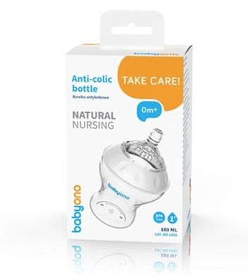 Пляшка для годування BabyOno Natural Nursing, повільний потік, 180 мл (1450)