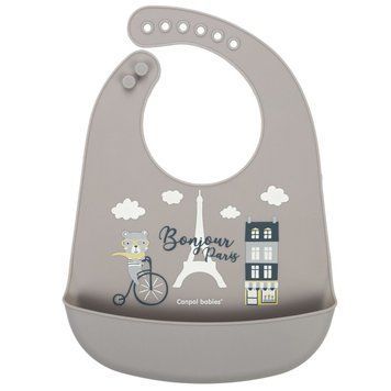 Слинявчик силіконовий з кишенькою Bonjour Paris Canpol (74/027_bei)